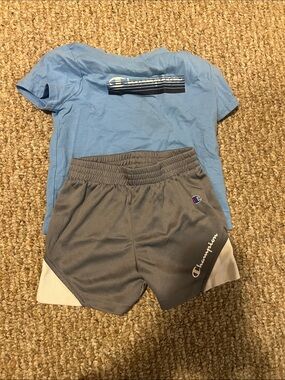 Champion Kids Blue Tee and Gray Athletic Shorts Matching Set
